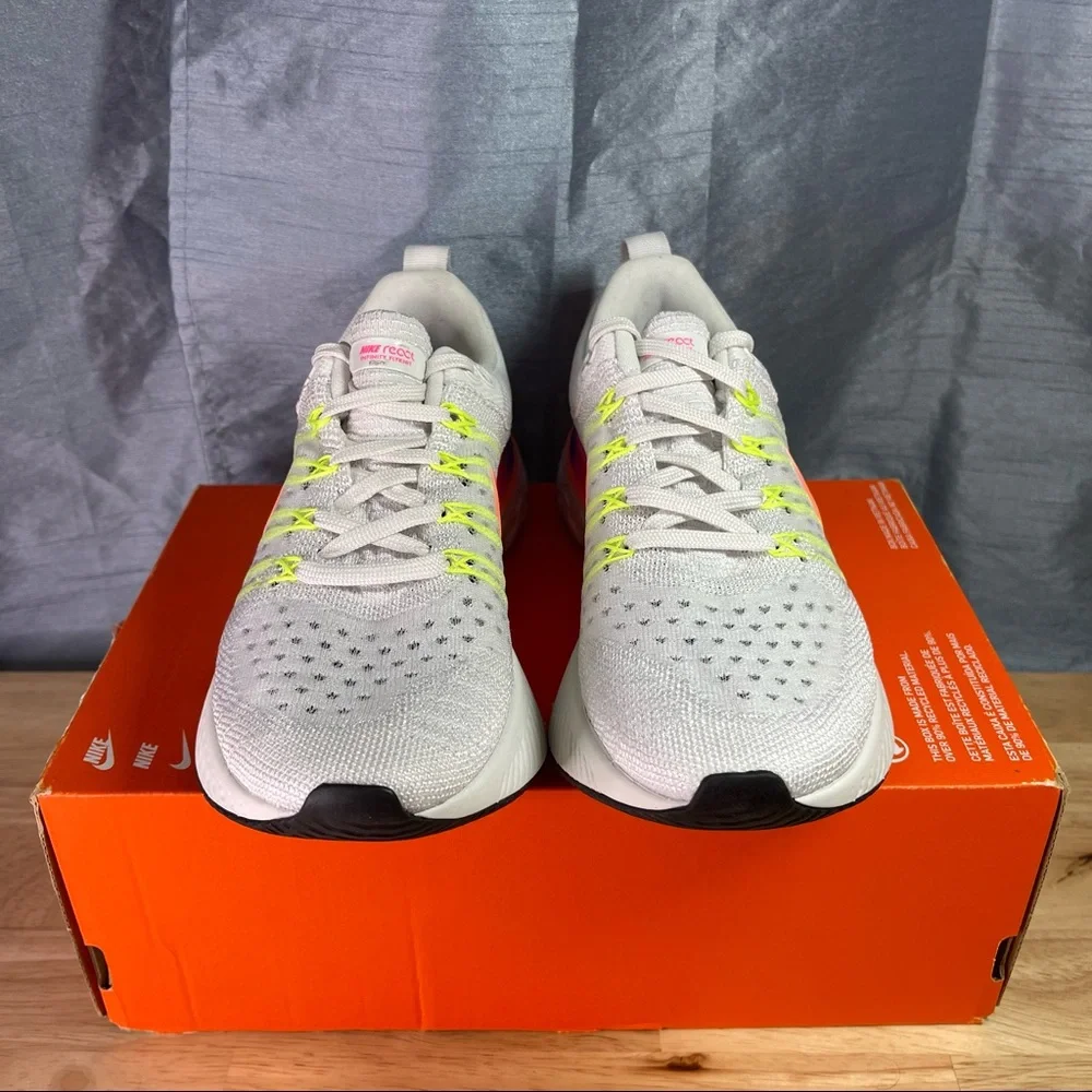 NEW Nike React Infinity Run Flyknit 2 White Neon Running Shoes Women's 5.5 - Picture 4 of 7